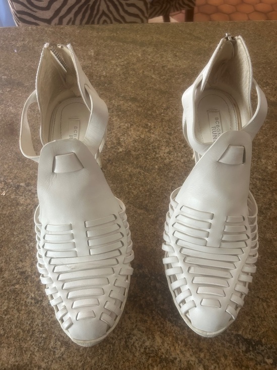 BCBG Shoes - BCBG White Woven Leather Ankle-Strap Sandals